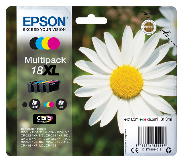 Inktcartridge Epson 18XL T1816 zwart + 3 kleuren
