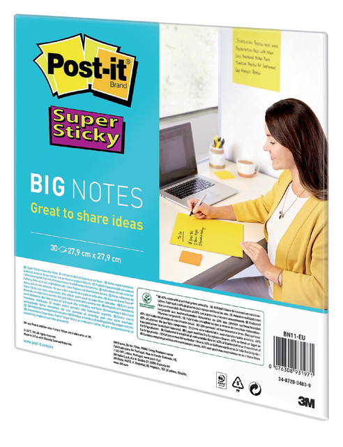 Memoblok Post-it Super Sticky Big Notes BN11-EU geel 279x279mm