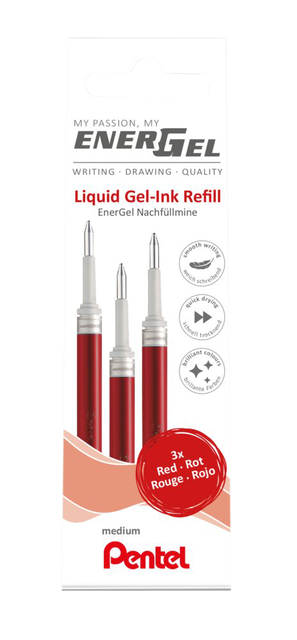 Gelschrijvervulling Pentel LR7 Energel medium rood  set à 3 stuks